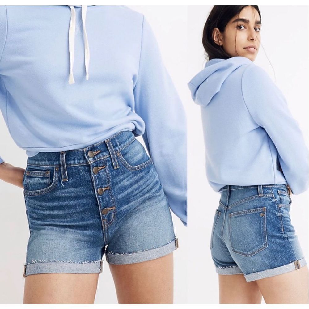 Madewell high-rise denim shorts Burke wash button front size 29